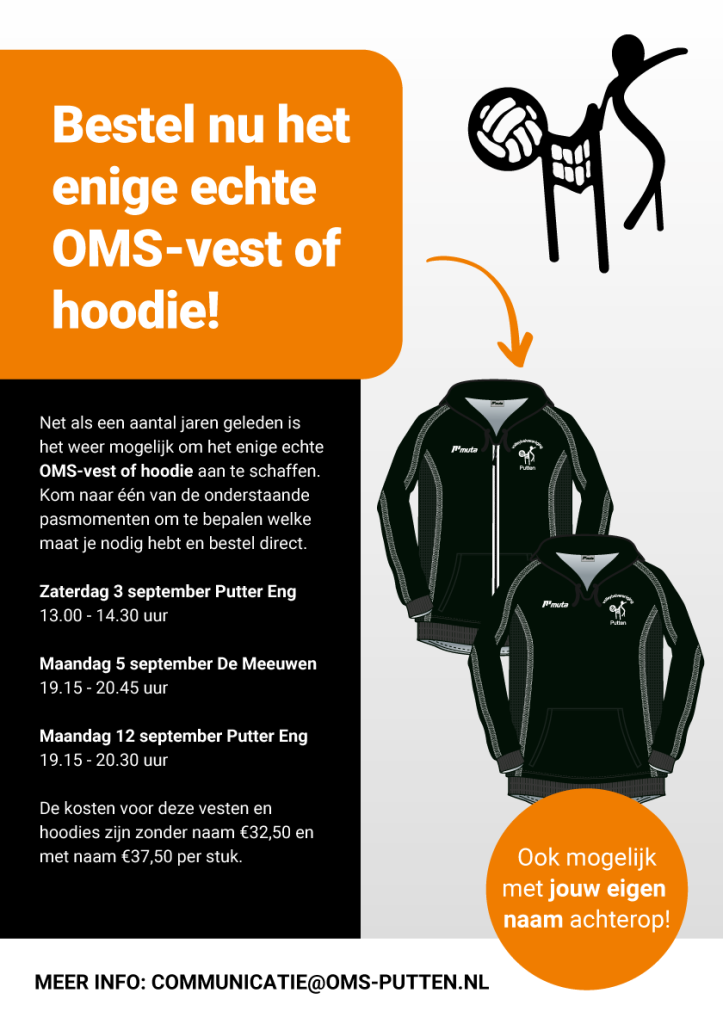 legaal Whirlpool Roman Bestel nu het enige echte OMS-vest of hoodie! – Volleybalvereniging OMS  Putten